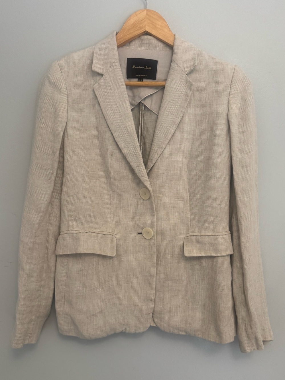 Massimo Dutti Beige Plaid Linen Blazer Size 4